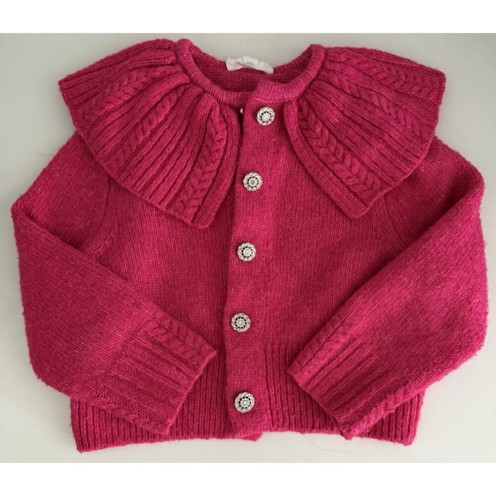 A LOVES A GIRLS SWEATER CARDIGAN BUTTON-FRONT DRAPE DETAIL HOT BERRY SIZE6